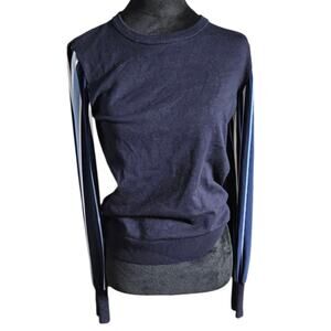 DKNY Navy Blue Crew Neck Sweater with Striped Sleeves Size XS